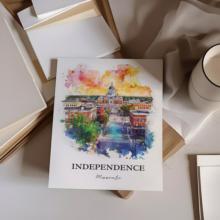 Independence MO Wall Art, Jackson MO Print, Missouri Watercolor, Independence Missouri Gift, Travel Print, Travel Poster, Housewarming Gift