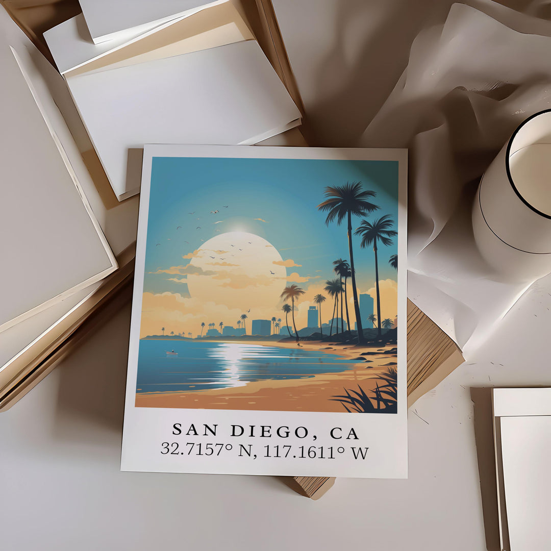 San Diego Diego traditional travel art - California, San Diego poster, Wedding gift, Birthday present, Custom Text, Personalised Gift