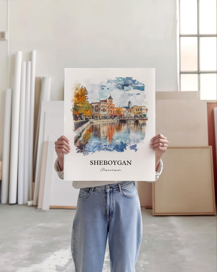 Sheboygan WI Wall Art, Sheboygan Print, Wisconsin Watercolor Art, Sheboygan WI Gift, Travel Print, Travel Poster, Housewarming Gift