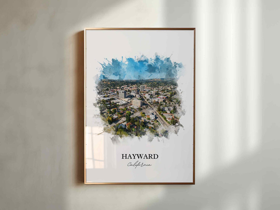 Hayward CA Wall Art, Hayward Print, Hayward Watercolor Art, Alameda County Gift, Travel Print, Travel Poster, Housewarming Gift