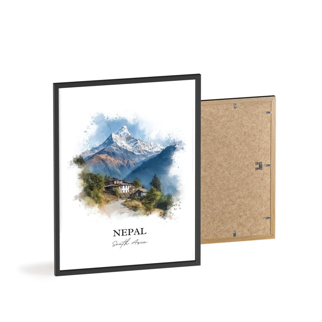 Nepal Wall Art, Nepal Print, Nepal Watercolor Art, Nepal Country Gift, Travel Print, Travel Poster, Housewarming Gift
