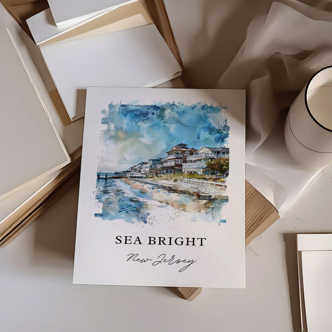 Sea Bright NJ Wall Art, Sea Bright Print, Jersey Shore Watercolor, Sea Bright NJ Gift,