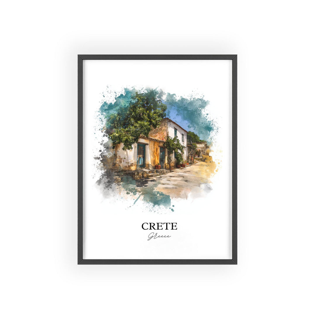Crete Wall Art, Crete Greece Print, Greece Watercolor Art, Crete Greece Gift, Greece Travel Print, Travel Poster, Housewarming Gift