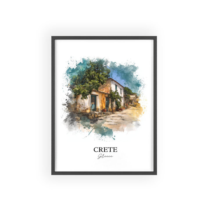 Crete Wall Art, Crete Greece Print, Greece Watercolor Art, Crete Greece Gift, Greece Travel Print, Travel Poster, Housewarming Gift