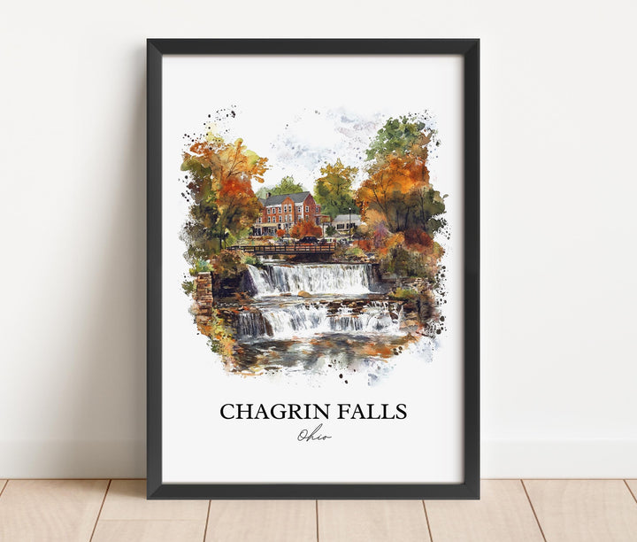 Chagrin Falls OH Wall Art, Cuyahoga County Print, Cleveland Watercolor, Chagrin Falls Gift, Travel Print, Travel Poster, Housewarming Gift
