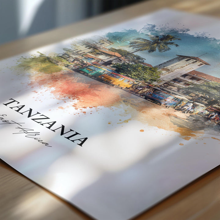 Tanzania Wall Art, Tanzania Print, Tanzania Watercolor Art, Tanzania Country Gift, Travel Print, Travel Poster, Housewarming Gift