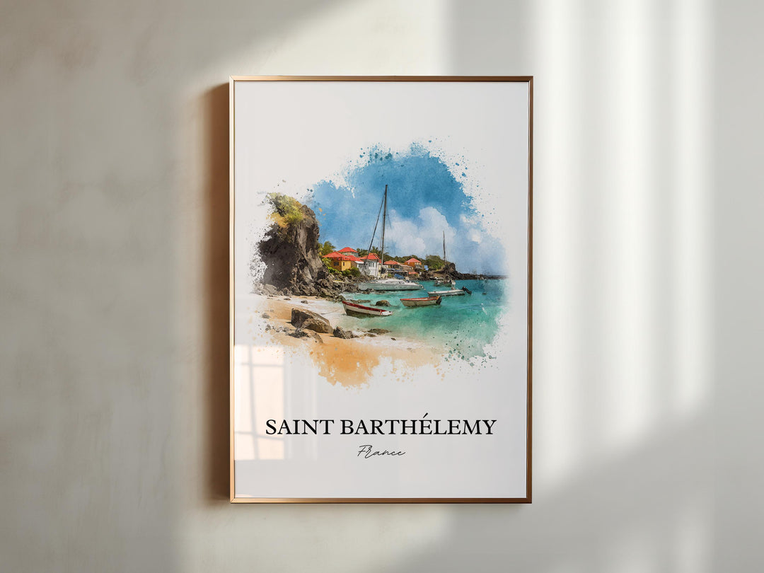 Saint Barthélemy Wall Art, St Barts Print, Caribbean Watercolor Art, St. Barts Gift, St Barts Travel Print, Travel Poster, Housewarming Gift