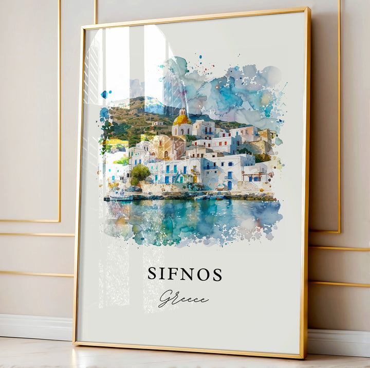 Sifnos Greece Wall Art, Sifnos Print, Sifnos Greece Watercolor Art, Cyclades Islands Gift,