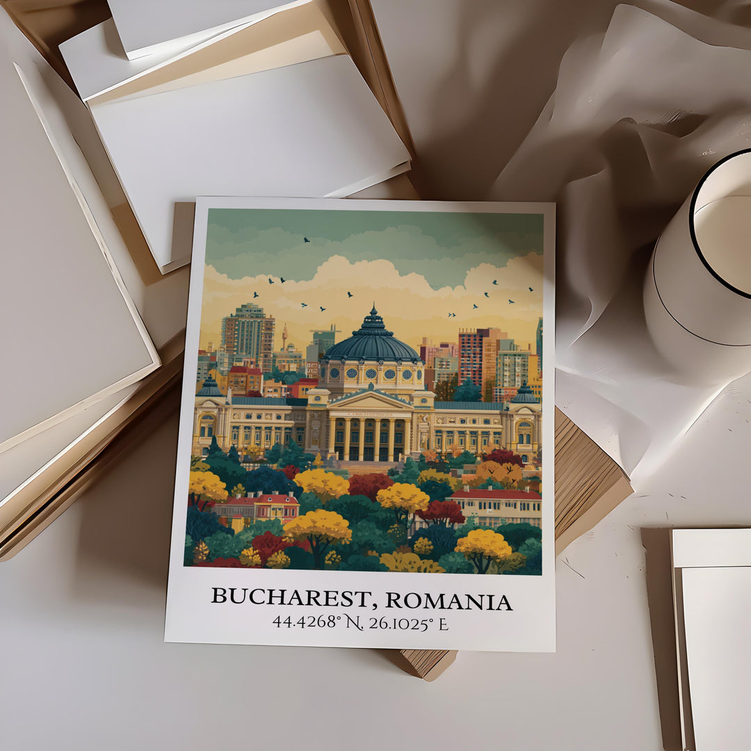 Bucharest Art, Bucharest Retro Travel Art, Bucharest Home Decor, Romania Gift, Romania Travel Art, Travel Prints, Housewarming Gift