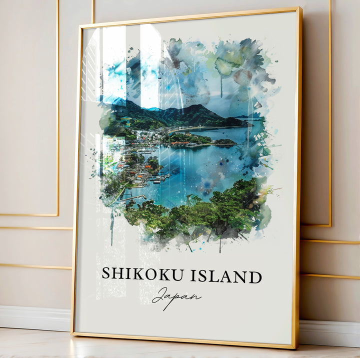 Shikoku Island Wall Art, Japan Prints, Shikoku Island Japan Watercolor, Shikoku Island Gift,