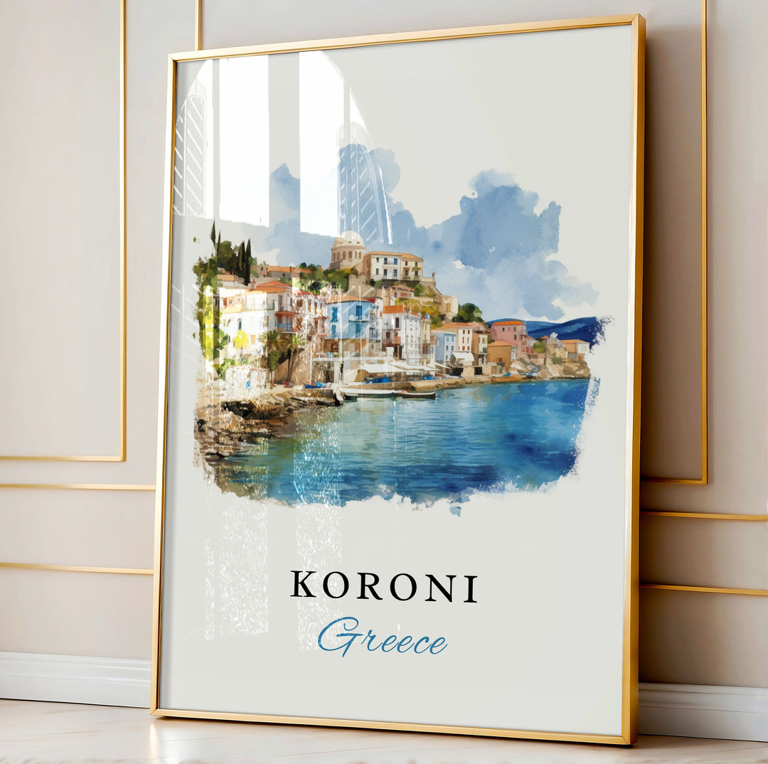 Kornoi traditional travel art - Greece, Koroni poster, Wedding gift, Birthday present, Custom Text, Personalised Gift