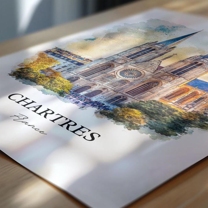 Chartres Wall Art, Chartres Print, France Watercolor Art, Chartres France Gift, Travel Print, Travel Poster, Housewarming Gift