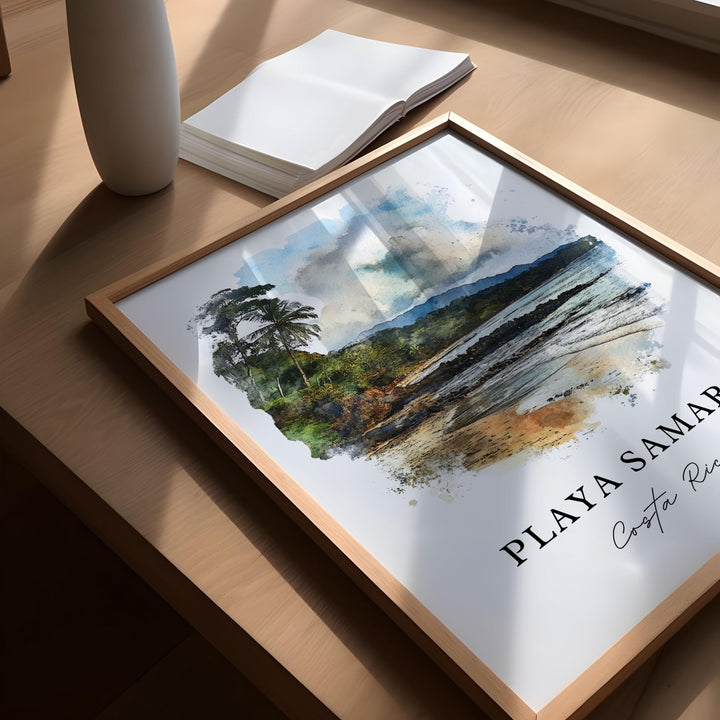 Playa Samara Wall Art, Guanacaste Print, Costa Rica Watercolor Art, Samara Beach CR Gift, Travel Poster, Housewarming Gift
