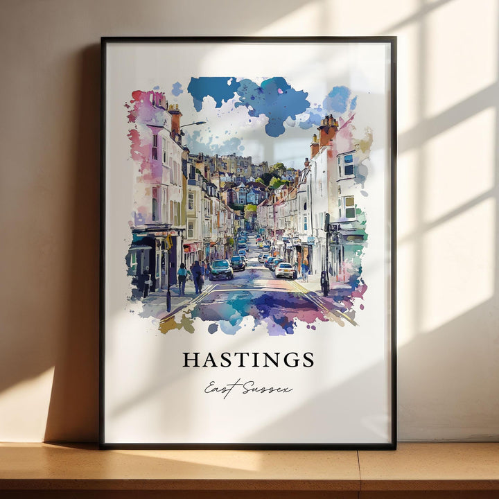 Hastings UK Wall Art, East Sussex Print, Hastings Watercolor Art, Hastings East Sussex Gift, Travel Print, Travel Poster, Housewarming Gift