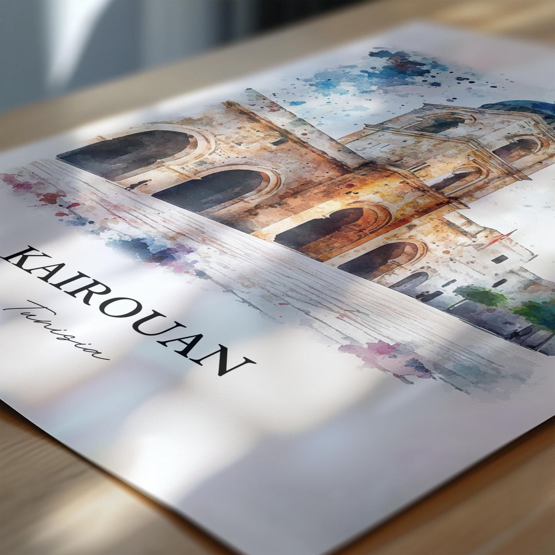 Kairouan Wall Art, Kairouan Print, Tunisia Watercolor Art, Kairouan Gift, Travel Print, Travel Poster, Housewarming Gift