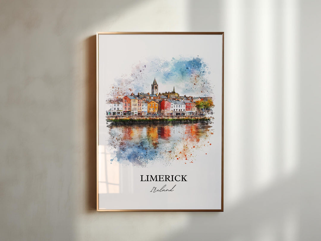 Limerick Wall Art, Munster Province Print, Ireland Watercolor Art, Limerick Ireland Gift, Travel Print, Travel Poster, Housewarming Gift