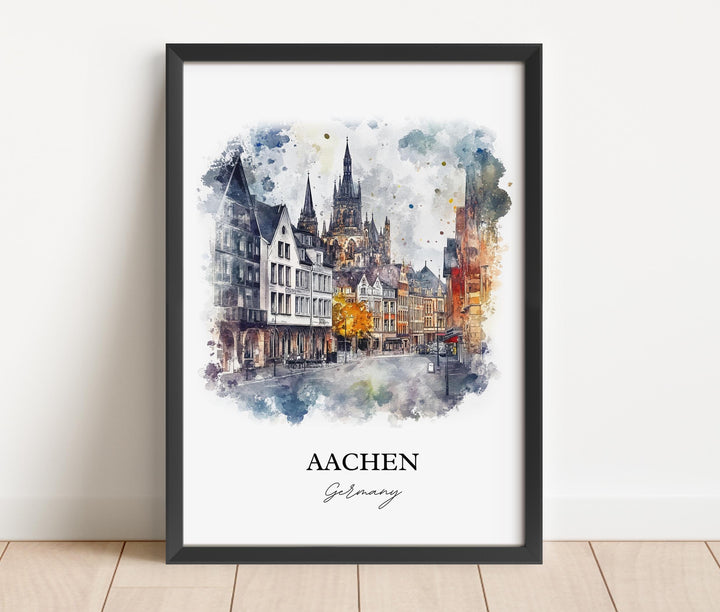 Aachen Germany Wall Art, Cologne Print, Germany Watercolor Art, Aachen Gift, Travel Print, Travel Poster, Housewarming Gift