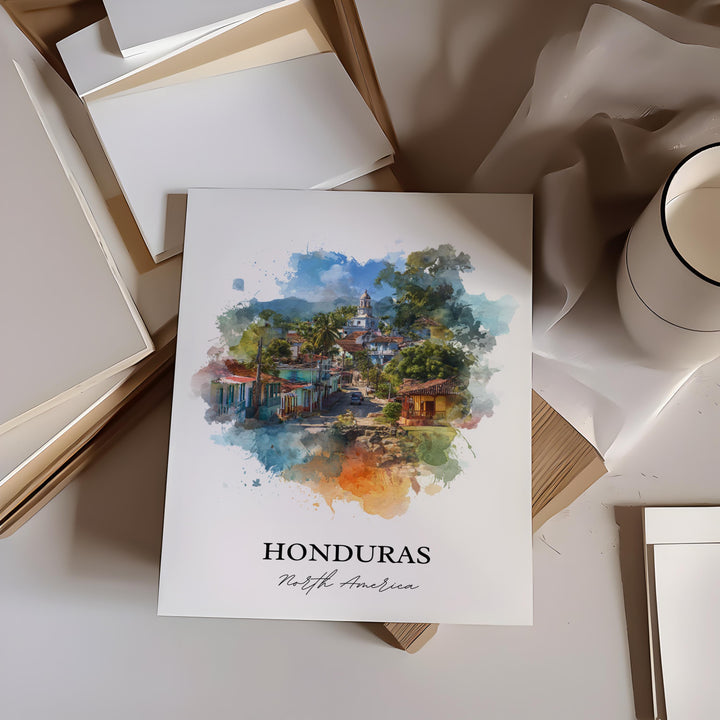 Honduras Wall Art, Honduras Print, Honduras Watercolor Art, Honduras Gift, Travel Print, Travel Poster, Housewarming Gift