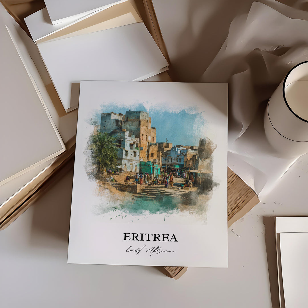 Eritrea Wall Art, Eritrea Print, Eritrea Watercolor Art, Eritrea Africa Gift, Travel Print, Travel Poster, Housewarming Gift