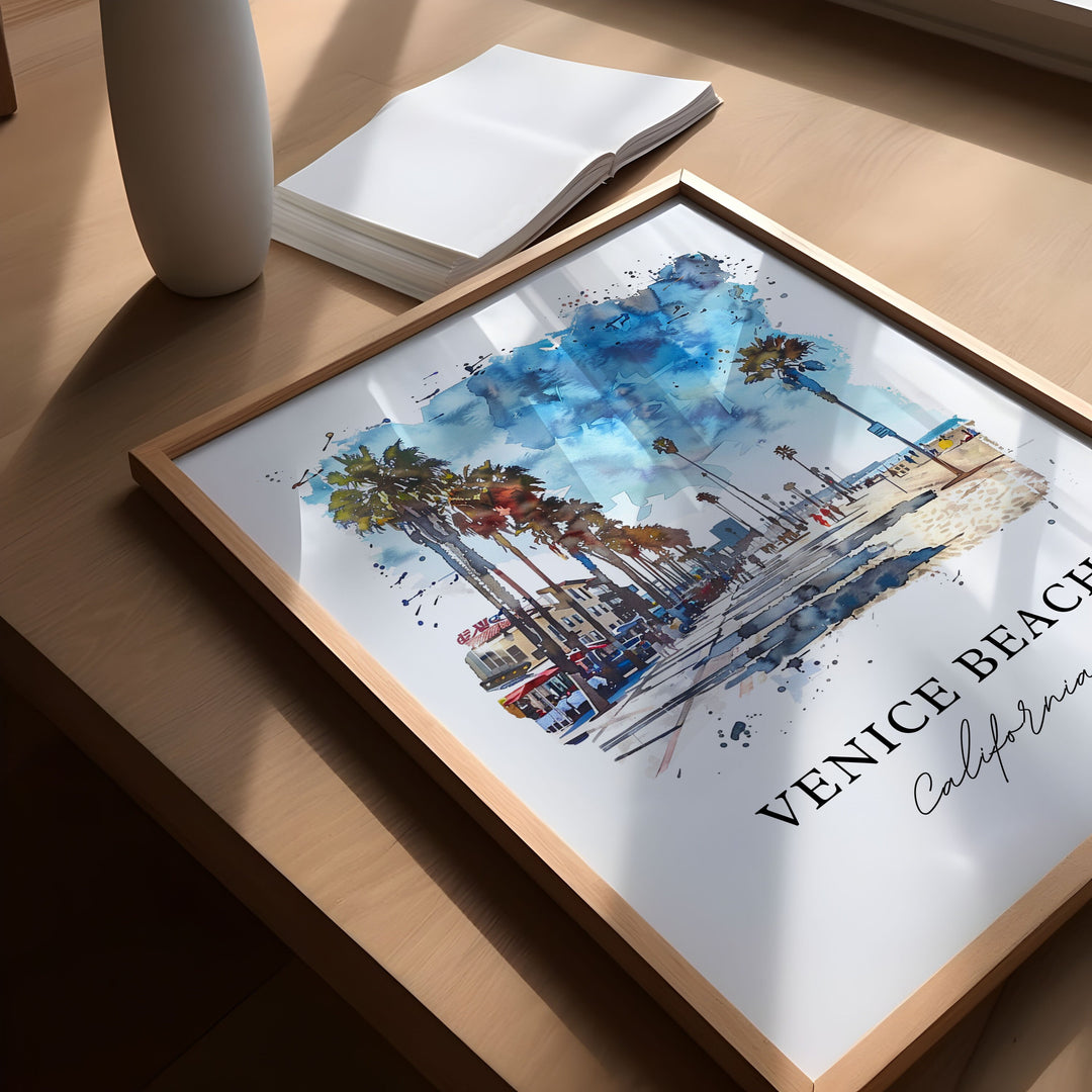 Venice Beach Wall Art, Venice Beach Print, Venice Beach CA Watercolor, Venice Beach Gift, Travel Poster, Housewarming Gift