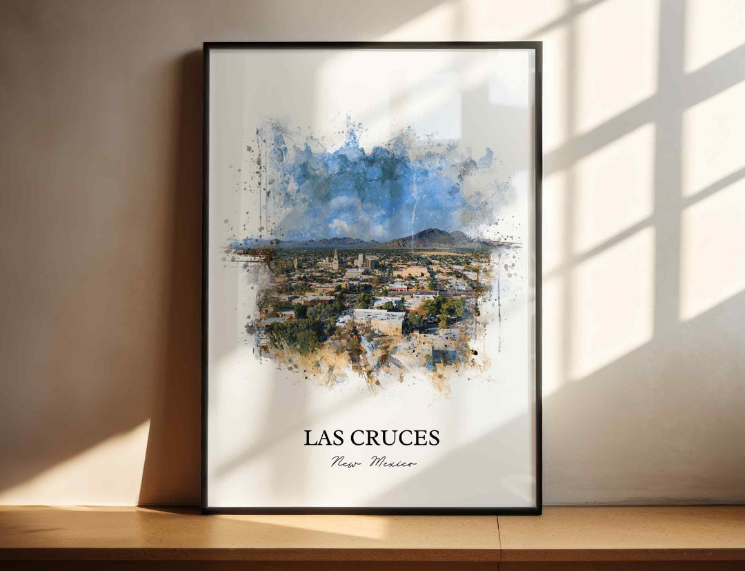 Las Cruces NM Wall Art, Las Cruces Print, New Mexico Watercolor Art, Chihuahuan Desert Gift, Travel Print, Travel Poster, Housewarming Gift
