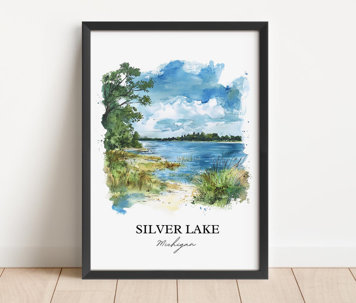 Silver Lake MI Wall Art, Lake Michigan Print, Lake Michigan Watercolor, Silver Lake MI Gift, Travel Print, Travel Poster, Housewarming Gift