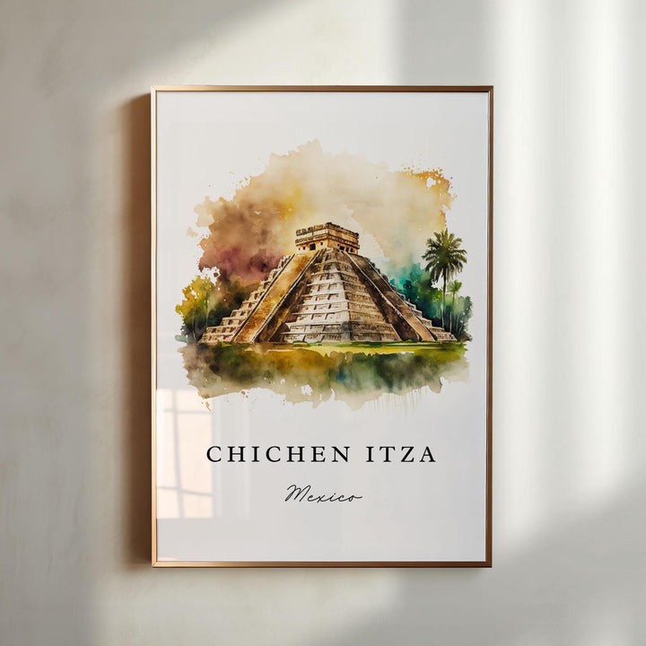 Chichen Itza wall art - Mexico, Chichen Itza poster, Chichen Itza MX Wedding gift, Birthday present, Custom Text, Personalised Gift