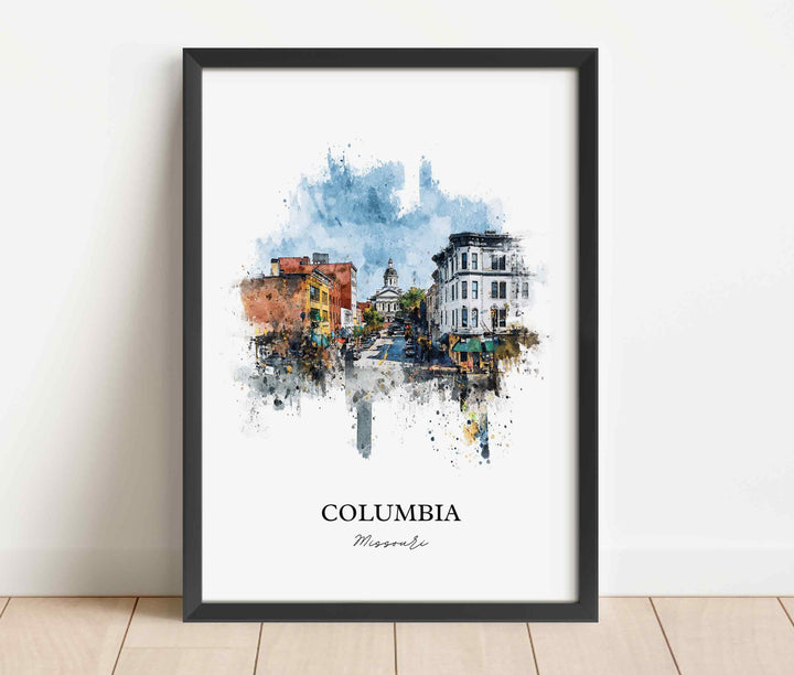 Columbia Missouri Wall Art, Columbia Print, Columbia MO Watercolor Art, Missouri Gift, Travel Print, Travel Poster, Housewarming Gift