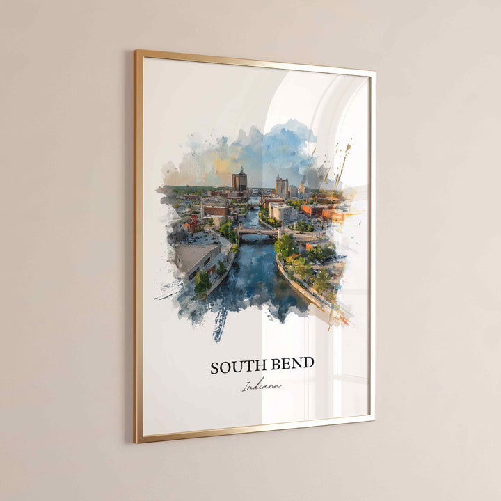South Bend, Indiana Wall Art, South Bend Print, Indiana Watercolor Art, South Bend Indiana Gift, Travel Print, Travel Poster, Housewarming Gift