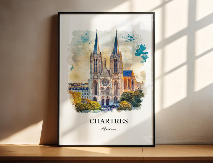 Chartres Wall Art, Chartres Print, France Watercolor Art, Chartres France Gift, Travel Print, Travel Poster, Housewarming Gift