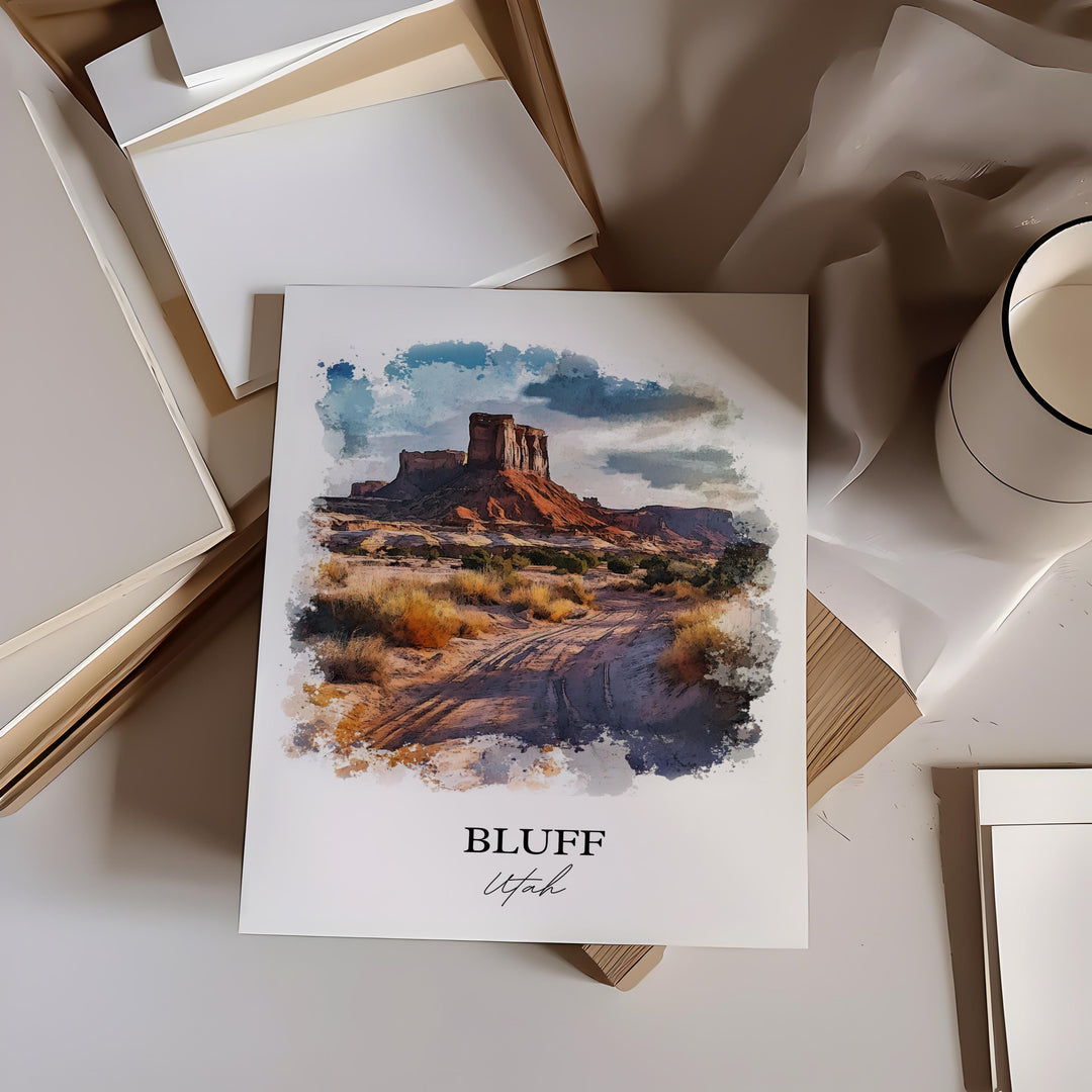 Bluff UT Wall Art, San Juan County Print, Utah Watercolor Art, Bluff Utah Gift, Travel Print, Travel Poster, Housewarming Gift