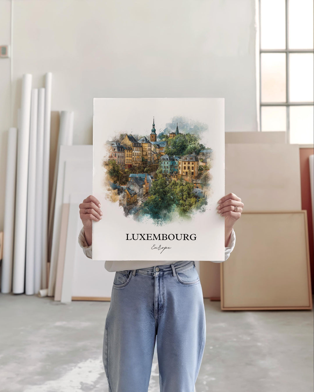 Luxembourg Wall Art, Luxembourg Print, Luxembourg Watercolor Art, Europe Gift, Travel Print, Travel Poster, Housewarming Gift