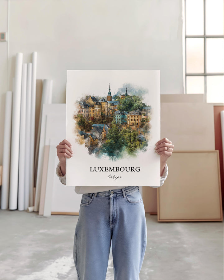 Luxembourg Wall Art, Luxembourg Print, Luxembourg Watercolor Art, Europe Gift, Travel Print, Travel Poster, Housewarming Gift