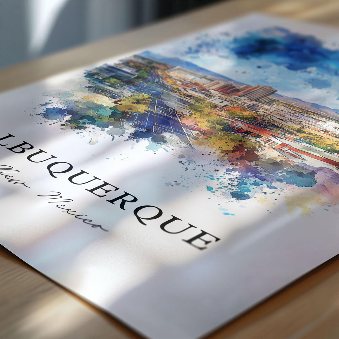 Albuquerque Wall Art, Albuquerque NM Print, Albuquerque Watercolor Art, Albuquerque Gift, Travel Print, Travel Poster, Housewarming Gift