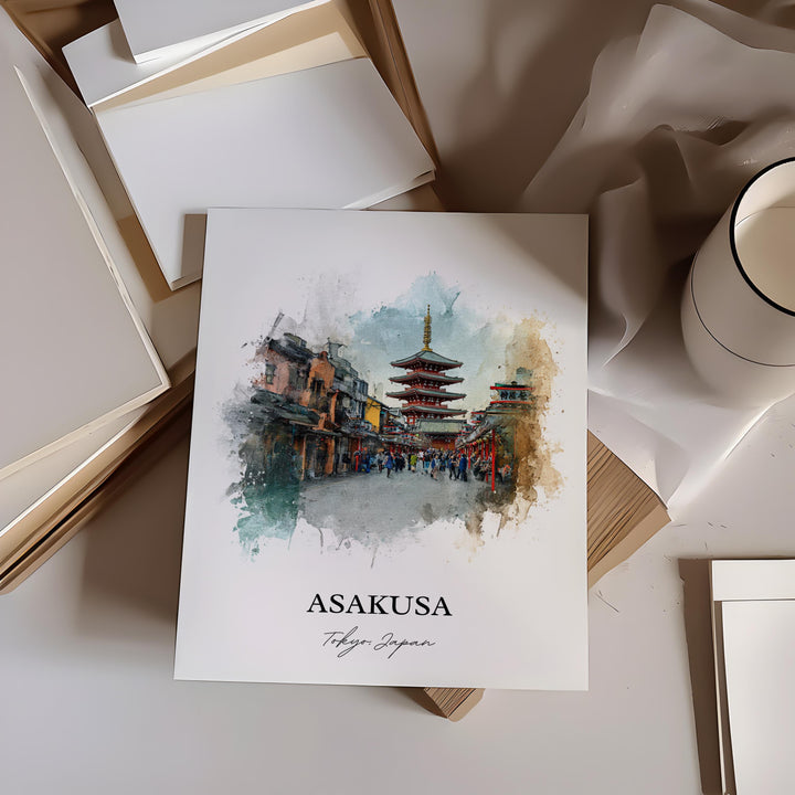 Asakusa Japan Wall Art, Asakusa Print, Asakusa Tokyo Watercolor Art, Tokyo Japan Gift, Tokyo Travel Print, Asakusa Poster, Housewarming Gift