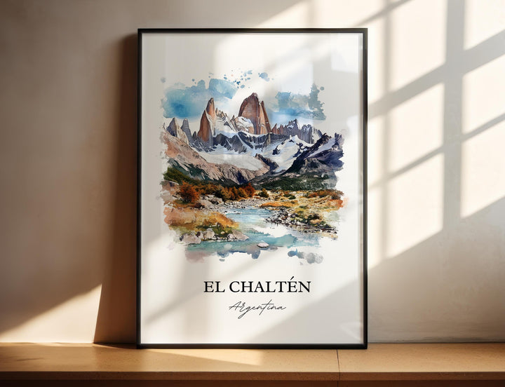 El Chaltén Wall Art, Los Glaciares Park Print, Argentina Watercolor Art, El Chaltén Gift, Travel Print, Travel Poster, Housewarming Gift