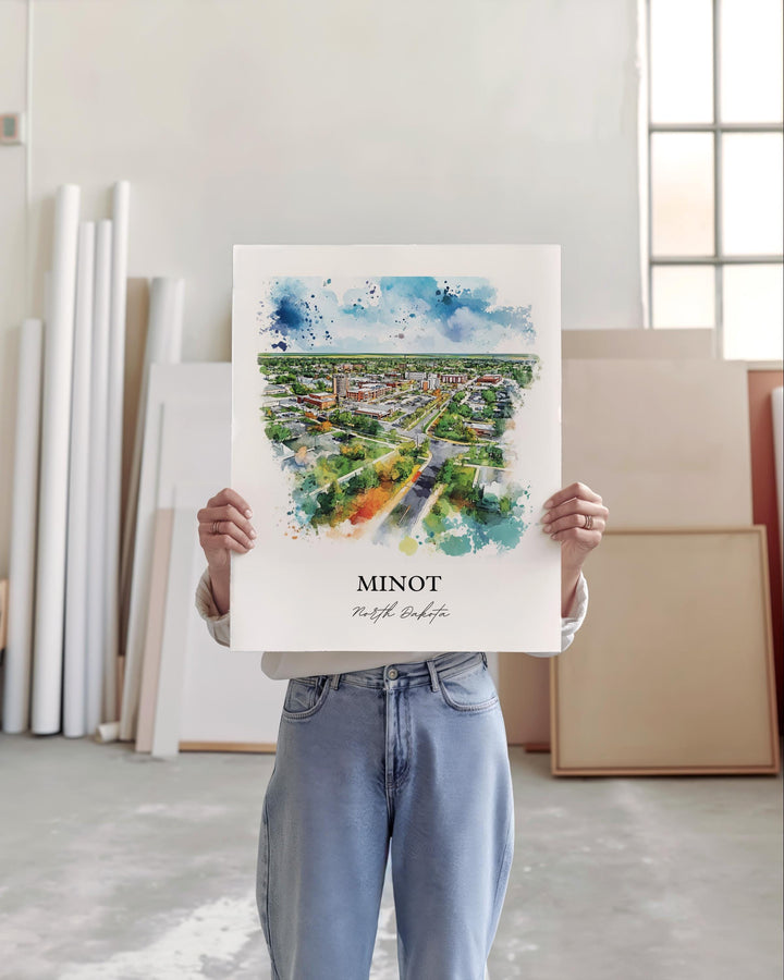 Minot ND Wall Art, Ward County ND Print, North Dakota Watercolor Art, Minot ND Gift, Travel Print, Travel Poster, Housewarming Gift