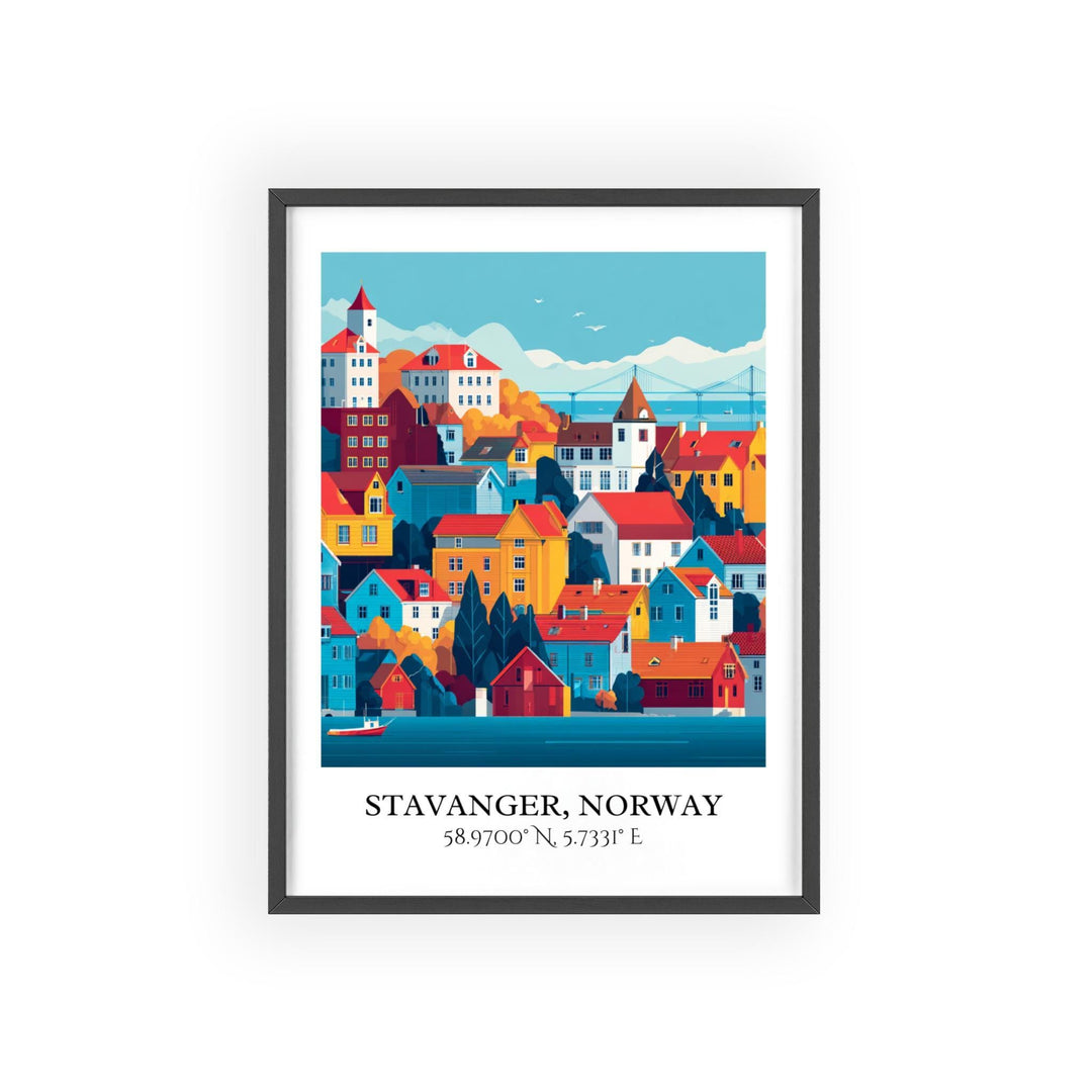 Stavanger Art, Stavanger Retro Travel Art, Norway Home Decor, Norway Gift, Norway Travel Art, Travel Prints, Housewarming Gift