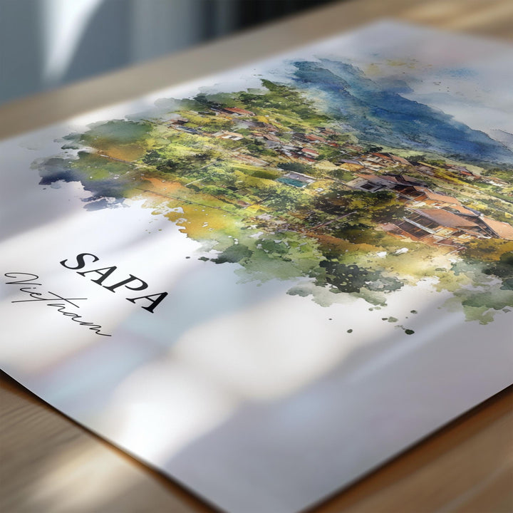 Sapa Vietnam Wall Art, Sapa Print, Vietnam Watercolor Art, Sapa Vietnam Gift, Travel Print, Travel Poster, Housewarming Gift
