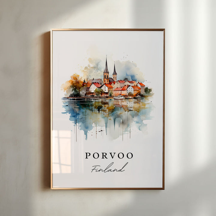 Porvoo traditional travel art - Finland, Porvoo poster print, Wedding gift, Birthday present, Custom Text, Perfect Gift