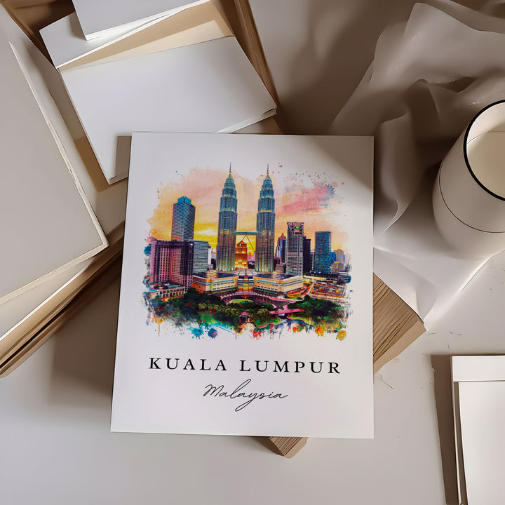 Kuala Lumpur watercolor travel art - Malaysia, Kuala Lumpur print, Wedding gift, Birthday present, Custom Text, Perfect Gift