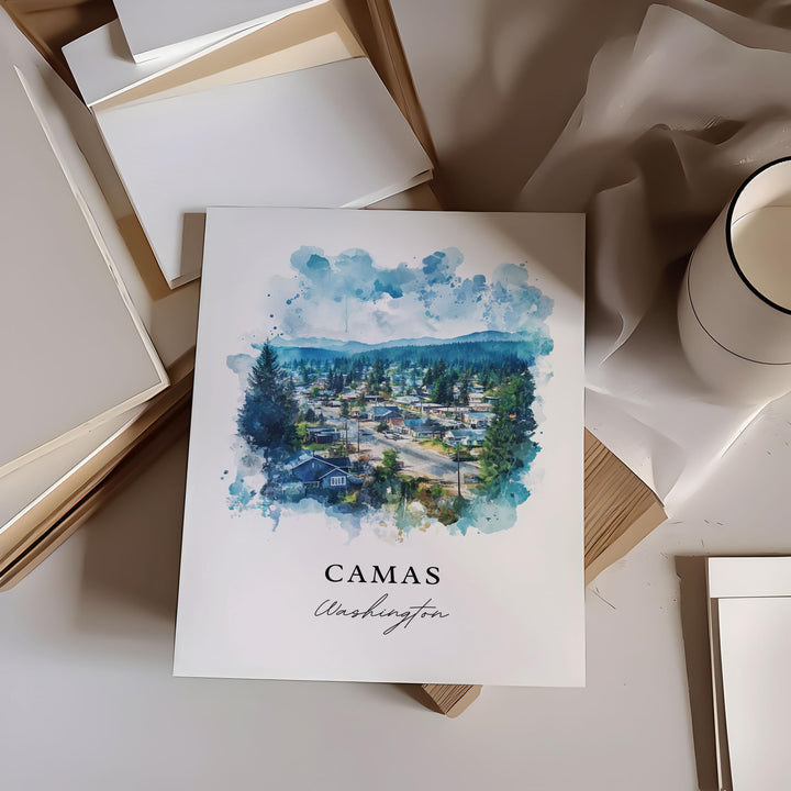 Camas WA Wall Art, Camas Washington Print, Camas Watercolor Art, Clark County WA Gift, Travel Poster, Housewarming Gift