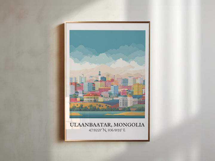Ulaanbaatar Art, Ulaanbaatar Retro Travel Art, Mongolia Home Decor, Mongolia Gift, Mongolia Travel Art, Travel Prints, Housewarming Gift