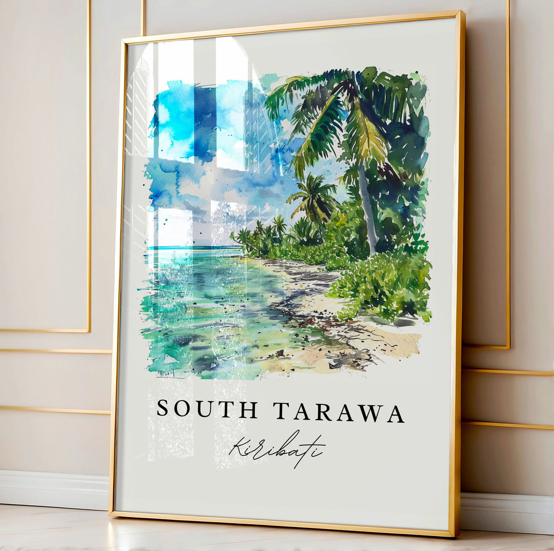 South Tarawa watercolor travel art - Kiribati, South Tarawa print, Wedding gift, Birthday present, Custom Text, Perfect Gift