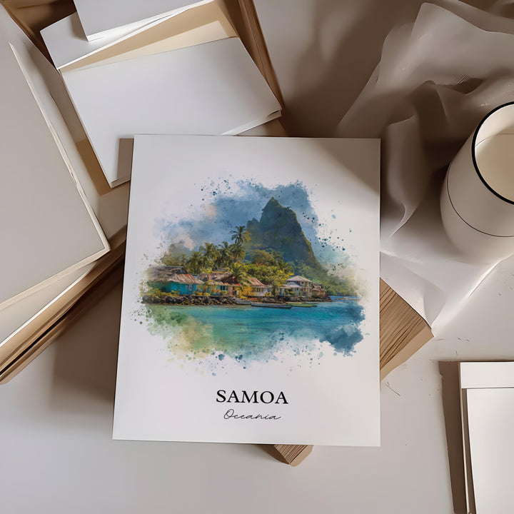 Samoa Wall Art, Samoa Print, Samoa Watercolor Art, American Samoa Gift, Travel Print, Travel Poster, Housewarming Gift
