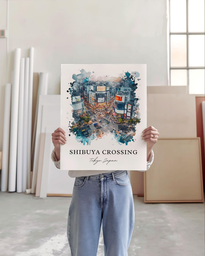 Shibuya Crossing Wall Art, Tokyo Japan Print, Tokyo Watercolor Art, Shibuya Crossing Gift, Travel Print, Travel Poster, Housewarming Gift