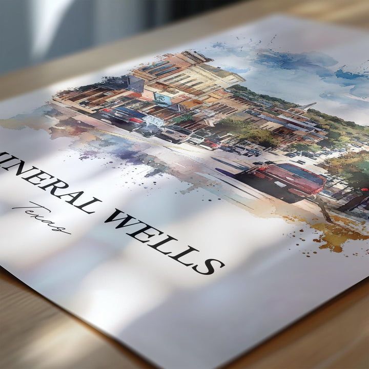 Mineral Wells TX Wall Art, Palo Pinto County Print, Texas Watercolor Art, Mineral Wells Gift, Travel Print, Travel Poster, Housewarming Gift
