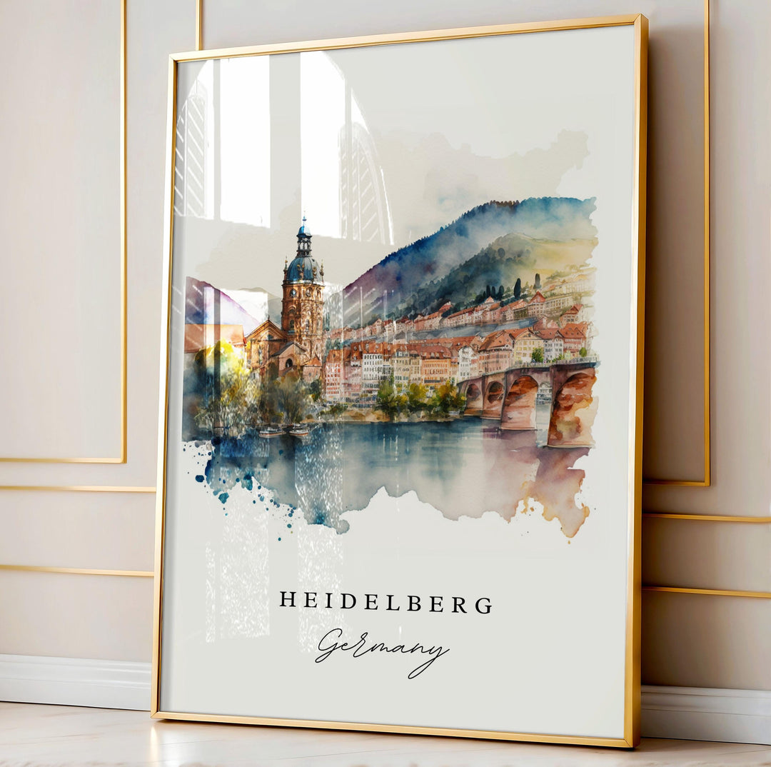 Heidelberg Wall Art, Heidelberg Print, Heidelberg Watercolor Art, Heidelberg Germany Gift,