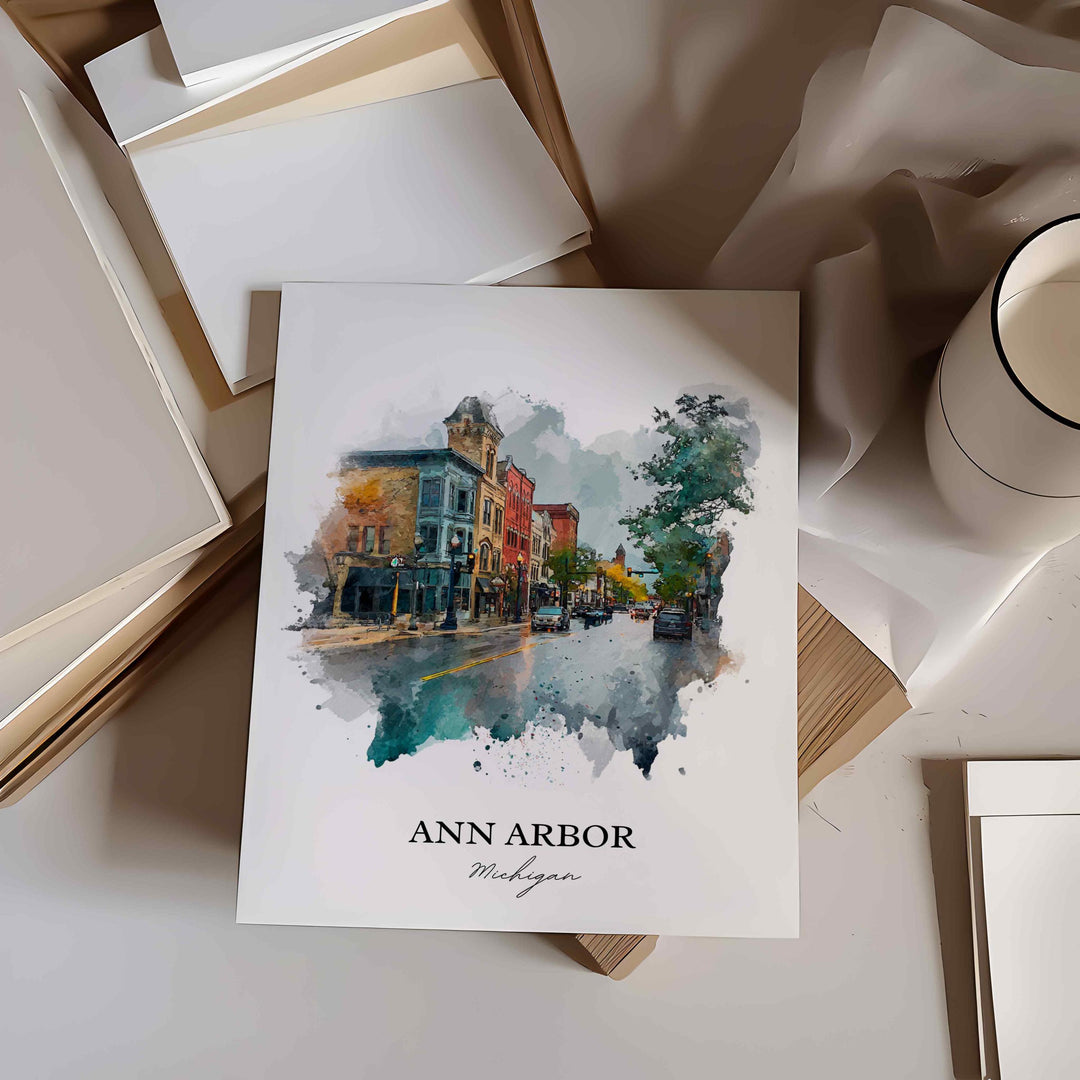 Ann Arbor, Michigan Wall Art, Michigan Print, Ann Arbor Watercolor Art, Ann Arbor Michigan Gift, Travel Print, Travel Poster, Housewarming Gift