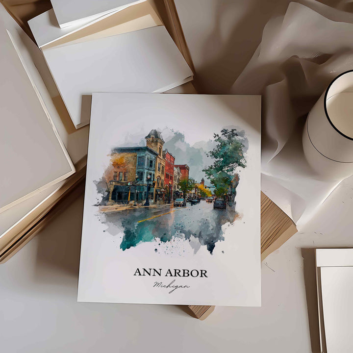 Ann Arbor, Michigan Wall Art, Michigan Print, Ann Arbor Watercolor Art, Ann Arbor Michigan Gift, Travel Print, Travel Poster, Housewarming Gift